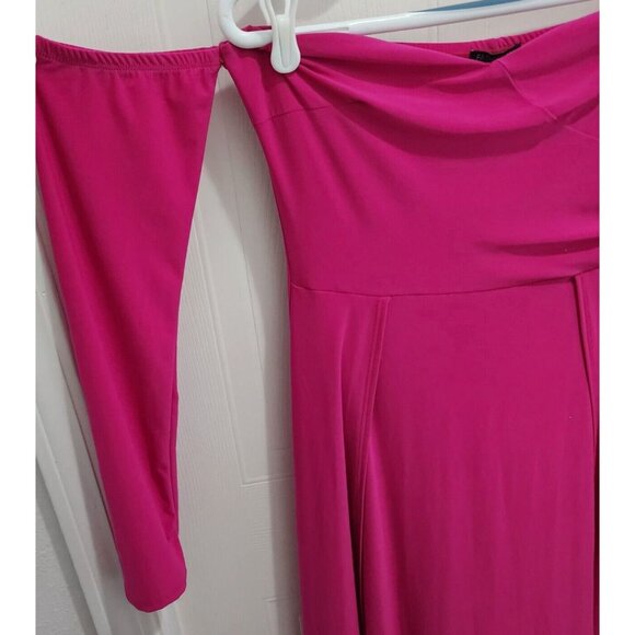 Fashion Nova Elegantly Fab Off Shoulders Maxi Dress High Slit "Magenta" Size L - Picture 4 of 12